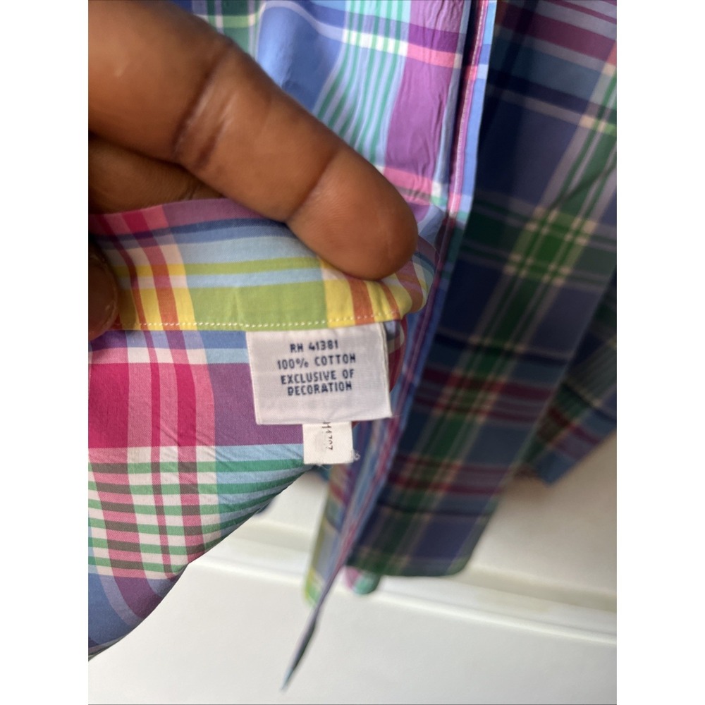 Ralph Lauren short sleeve button down oxford shirt 3XLT Men plaid blue Cotton - Picture 10 of 16